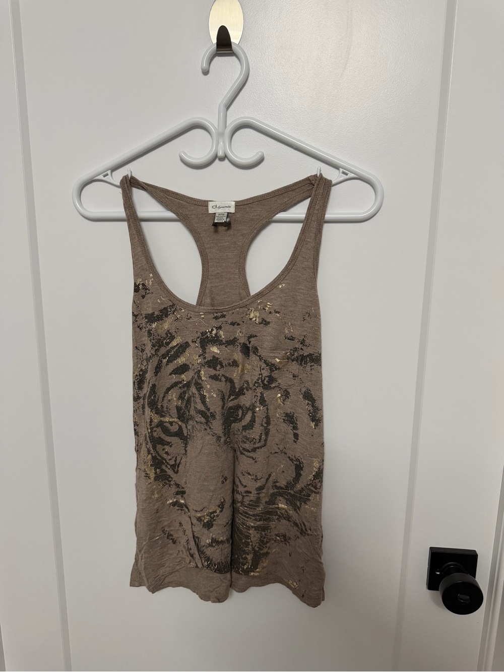 ⭐️Dynamite Taupe Racerback Tank with Gold Tiger Foil⭐️